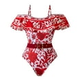 thumbnail image 4 of Trajes de baño Amzcrzy Tankini para mujer, traje de baño estampado diario para mujer, traje de baño conservador de cuerpo unido, falda de playa estampada, conjunto de dos piezas, rojo, M, 4 of 8