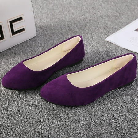 MPWEGNP Shoes for Women Girls Solid Big Size Slip On Flat Shallow Comfort Casual Single Sneakers (Purple 6)