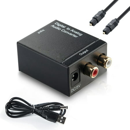 Digital to Analog Audio Converter with Digital S/pdif and Coaxial Inputs and Analog RCA Outputs, Toslink Cable