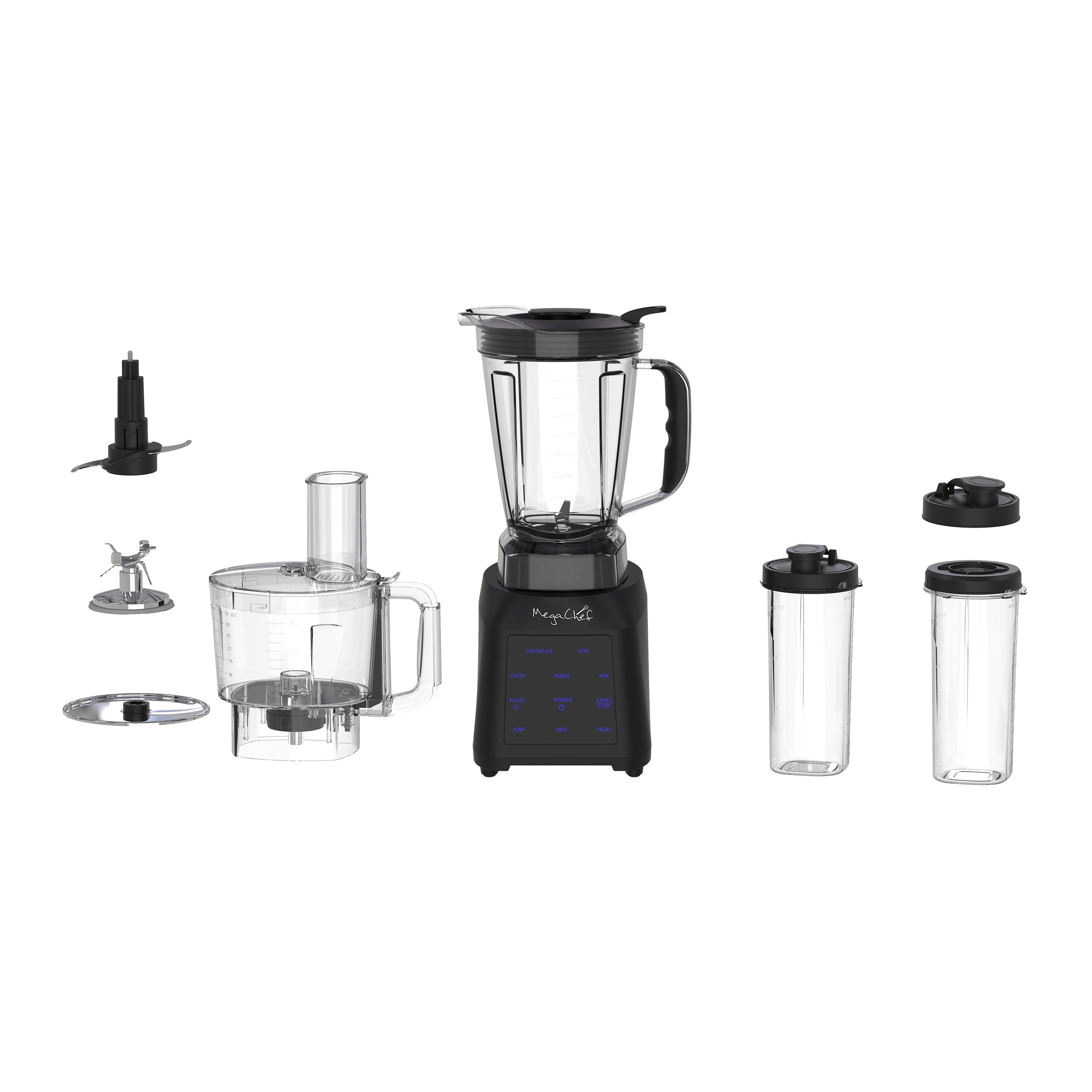 MegaChef 8 Cup Digital Blender with 5 Cup Food Processor and Two 24 Ounce On-The-Go Cup Combo Set