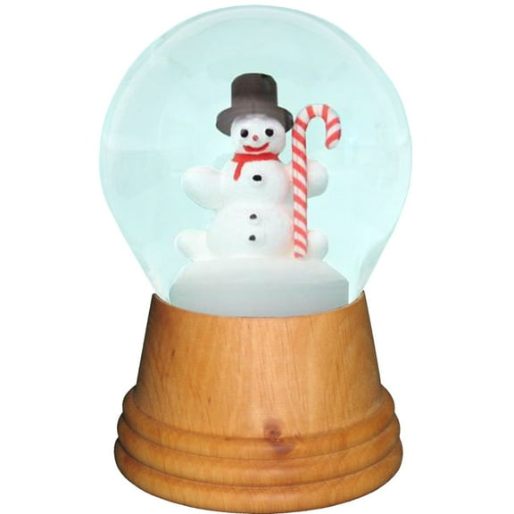 Alexander Taron Perzy Snowglobe, Medium Snowman with Candy Cane with wooden base