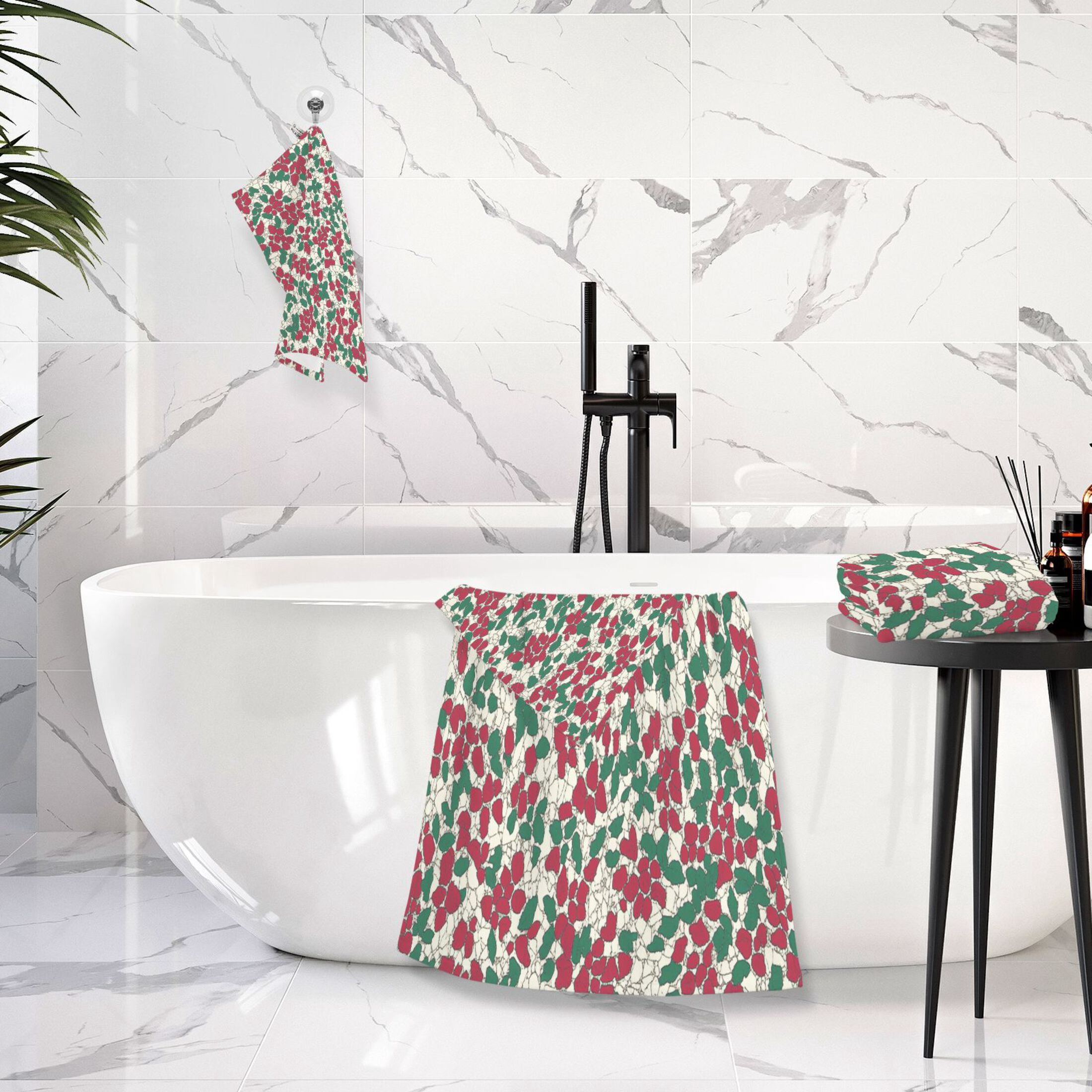 Rustic Rose Pattern 2 Piece Cotton Bath and Face Towel Set Soft and Absorbent, for Beach Pool Bathroom