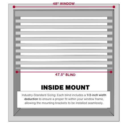 Size 48x60 Color White Lotus & Windoware Cordless 2 Faux Wood Room Darkening Horizontal Blind, 48 W x 60 L, Bright White, Embossed