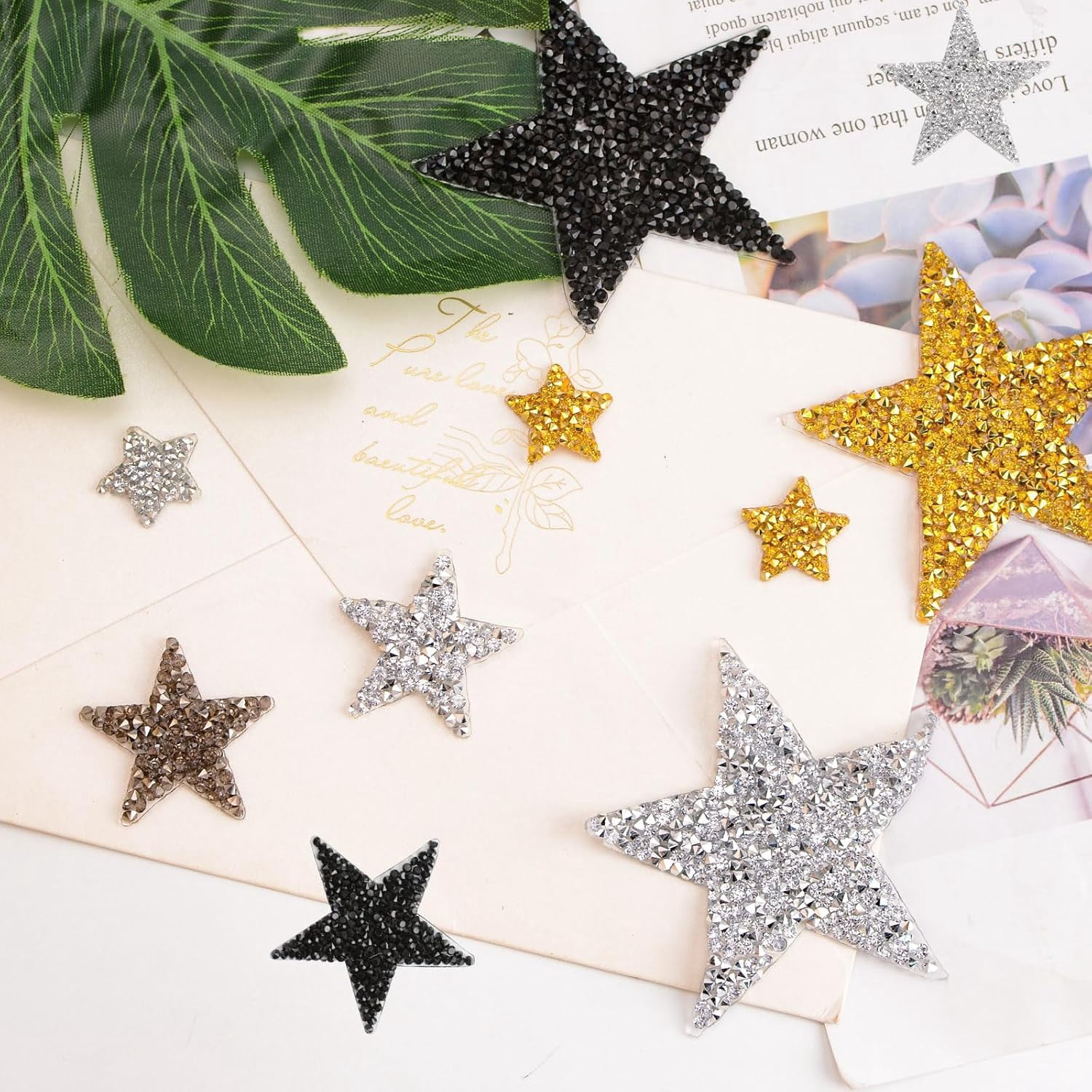 Star Iron on Patches, 32Pcs Five Pointed Star Hot Diamond Cloth Sticker Decorative Patches Clothing Jeans Shoes Hats Repair and Decoration DIY Craft