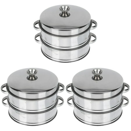 

Bestonzon 3pcs Stainless Steel Steamer with Lid 2-Tier Household Food Steamer Kitchen Gadget