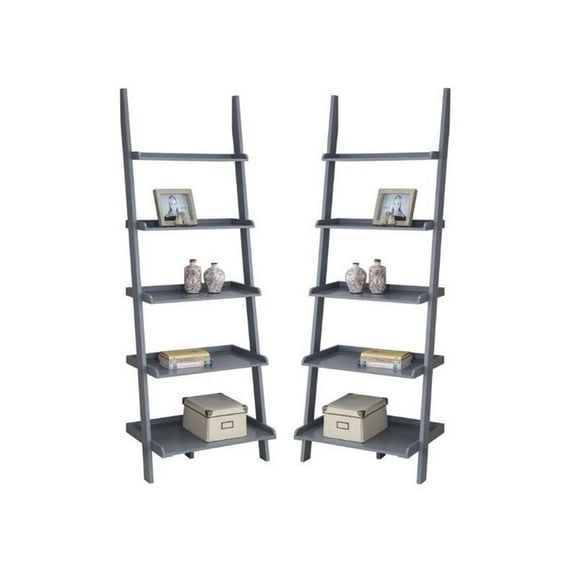 Home Square 2 Piece Traditional Ladder Wood Bookshelf Set in Gray