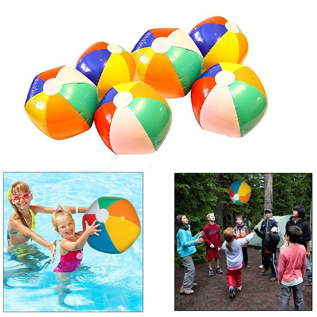 Inflatable Beach Balls 6 Pack Bright Rainbow Colored Pool Toys 12 Inches 