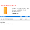 thumbnail image 2 of Air Filter - Compatible with 2012 - 2018 Mercedes-Benz CLS550 4.7L V8 2013 2014 2015 2016 2017, 2 of 2