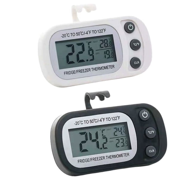 Laklulu Juego de 2 termómetros para frigorífico, pantalla LCD, negro/blanco