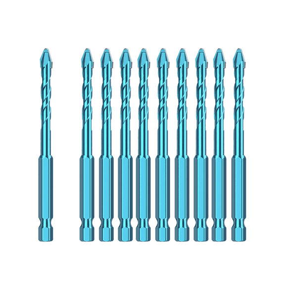 10pcs Tile Bit Blue Spade Drill Bit Set High Hardness Eccentric Drill Cordless Drill Power Tools Accessories 6mm