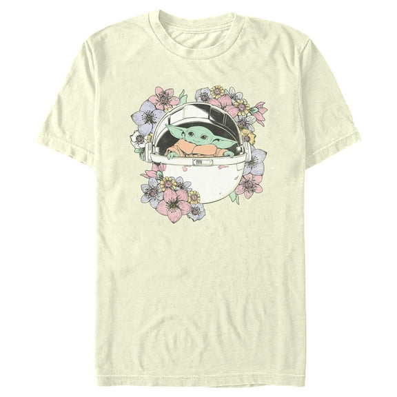 Men's Star Wars: The Mandalorian The Child Floral Bassinet Graphic Tee Beige 3X Large