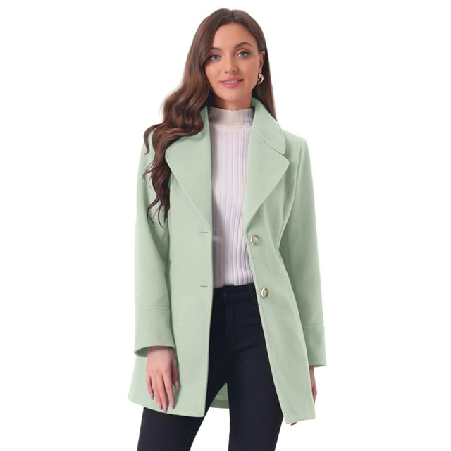 INSPIRE CHIC Manteau Long d'Hiver Élégant pour Femme à Revers Cranté, Boutonné, à Simple Boutonnage, Vert, P