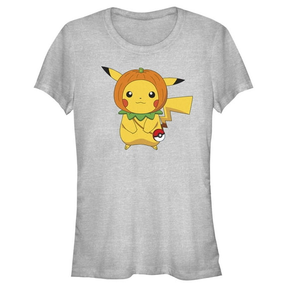 Junior's Pokemon Halloween Pumpkin Pikachu  Graphic Tee Athletic Heather 2X Large
