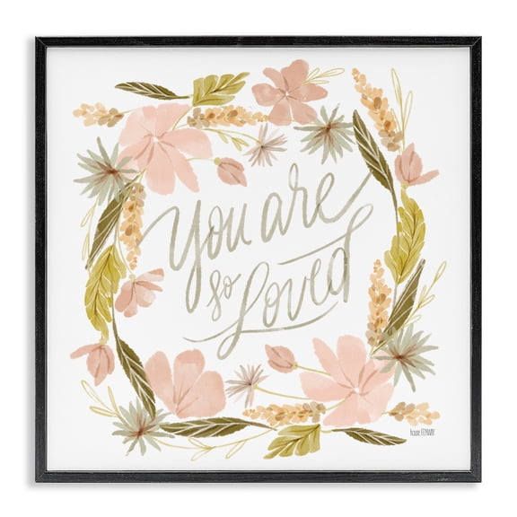 Stupell Industries French Country You Are Loved Wreath Black Framed Giclee Art, 12 x 12, by House Fenway