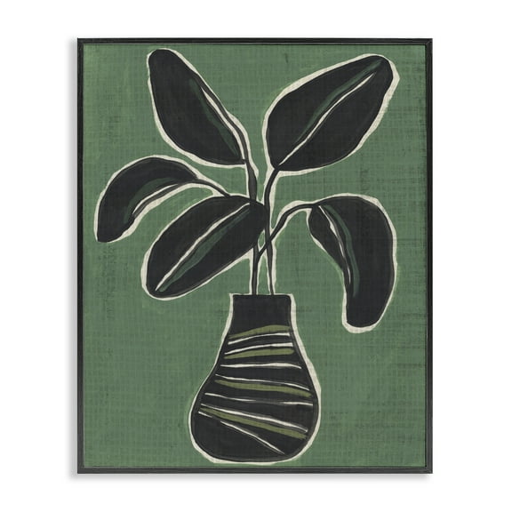 Stupell Industries House Plant on Green Floral Painting Black Framed Art Print Wall Art, 11 x 14