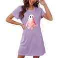 thumbnail image 4 of Sakmal Robe de Nuit Grande Taille pour Femmes Violette Ludique d'Halloween Douce Chemise de Nuit Col Rond Courte Imprimé Fantôme Manches Courtes Robes de Nuit P-2TG, 4 of 5