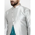 thumbnail image 2 of eloria Men's Indian Traditional Teal Green & Silver Layered Silk Blend Kurta with Churidar Pyjama and jacket Set, 2 of 7