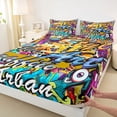 thumbnail image 3 of jejeloiu Watercolor Hippie Graffiti Bed Sheets,Abstract Artistic King Sheets For Kids 4pcs, 3 of 7