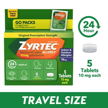 Zyrtec 24 Hour Cetirizine HCl Allergy Relief Tablets, 5 x 1 Ct Packs