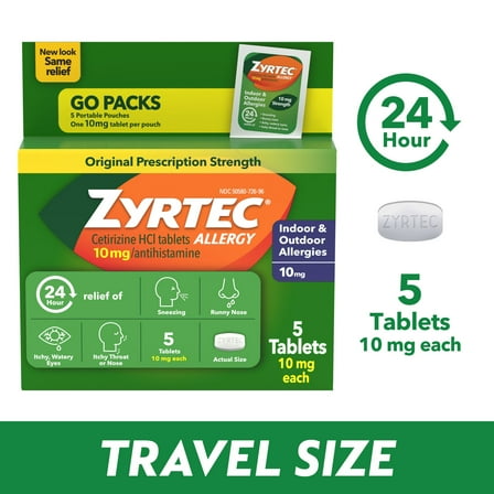 Zyrtec 24 Hour Cetirizine HCl Allergy Relief Tablets, 5 x 1 Count Packs