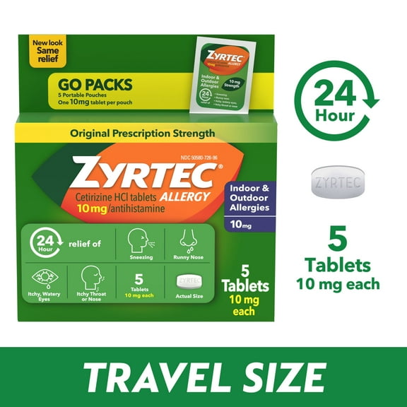 Zyrtec 24 Hour Cetirizine HCl Allergy Relief Tablets, 5 x 1 Count Packs