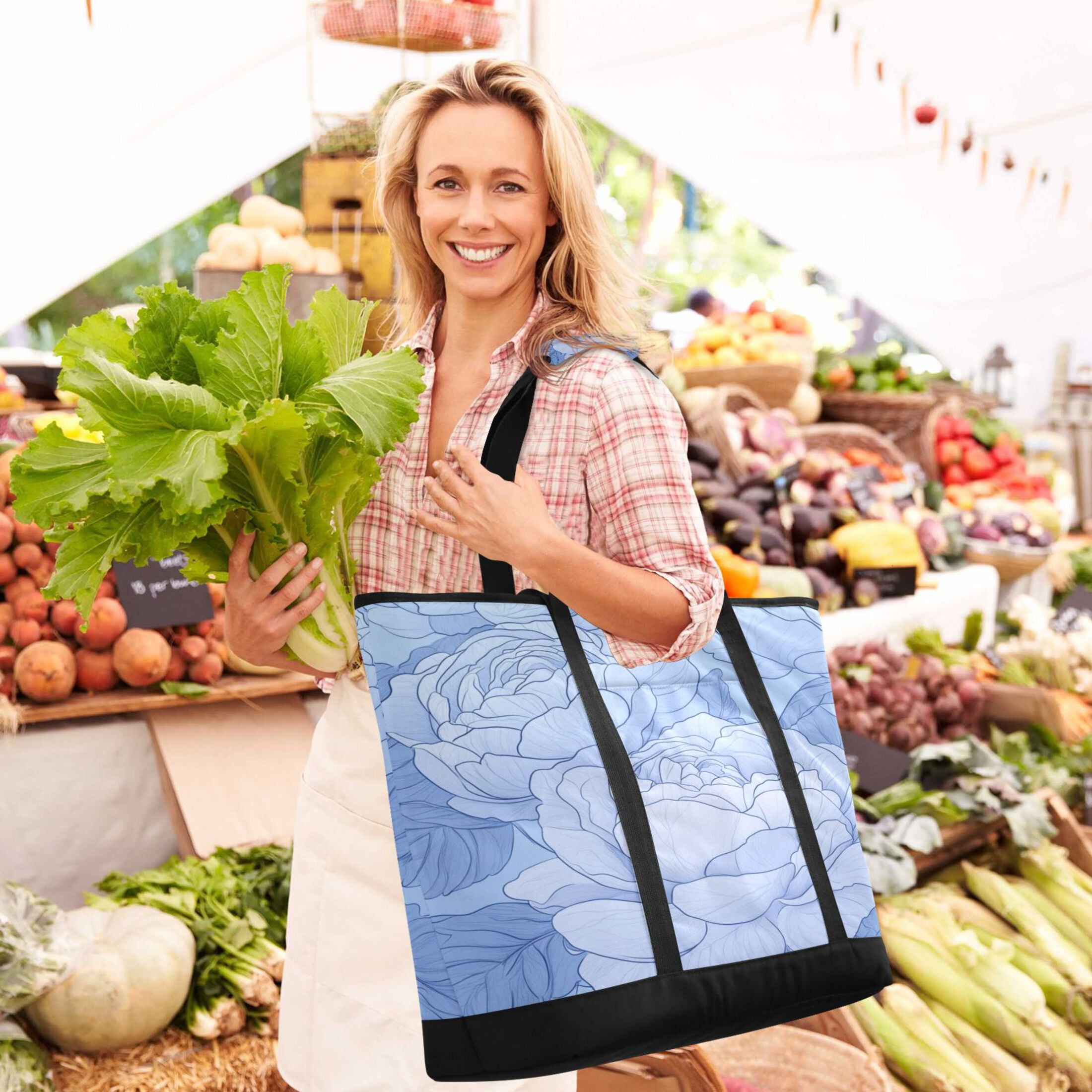 Large Hand-held Ice Pack Picnic Bag Insulation and Refrigeration Suitable for Shopping Picnics and Camping Super Beautiful Roses
