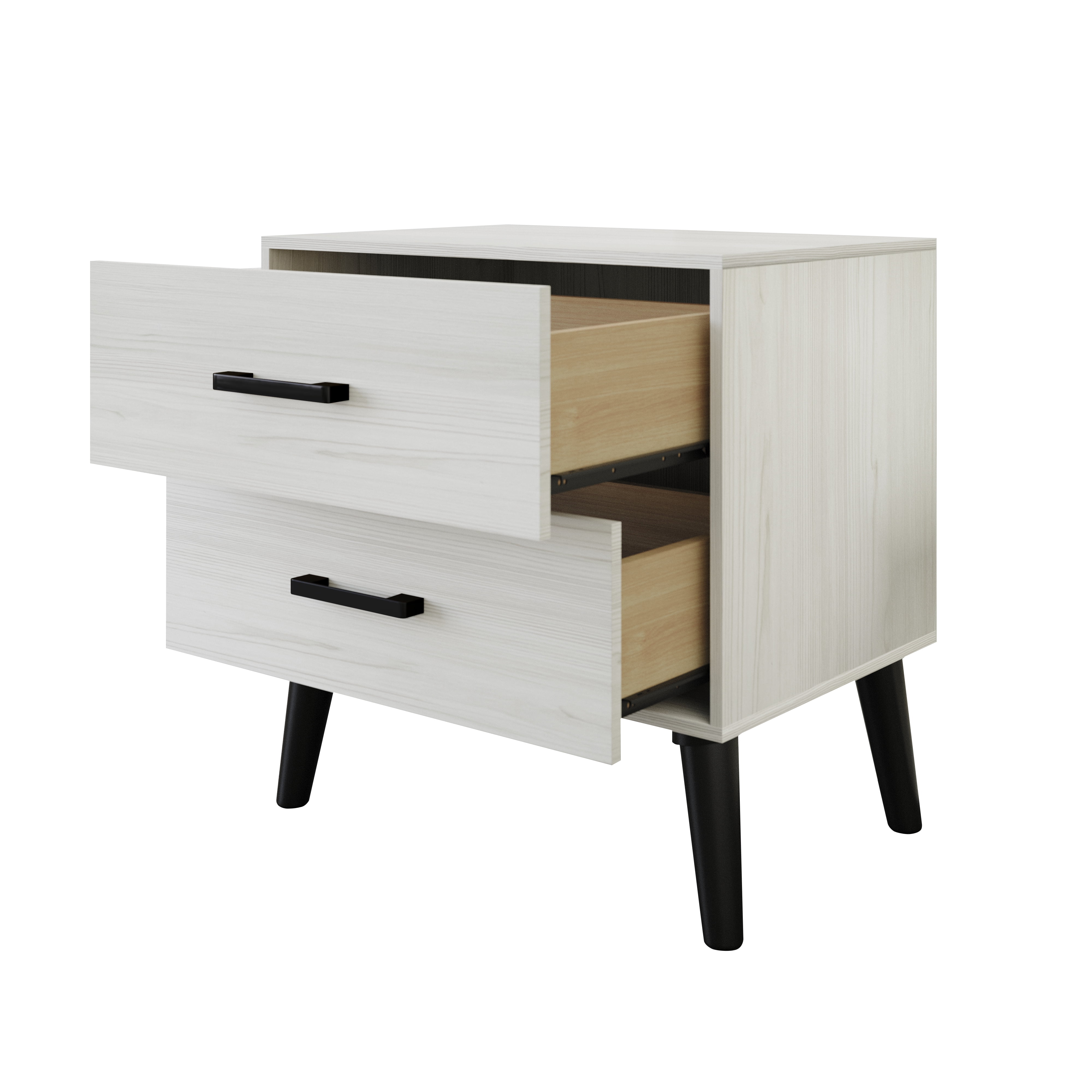 Castle Place Rustic 2 Drawers Wooden Nightstand, Light Grey