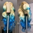 thumbnail image 2 of Mscathy Ombre Honey Blonde Blue Colored Brazilian Human Hair Lace Front Wig Bleached Knots Body Wave Remy Hair 180% Density 13x4 Lace Frontal Wigs For Women Party Vacation, 2 of 6
