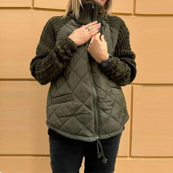 Women's Knit Patchwork Puffy Jacket Patchwork Jackets For Women Cozy Fall/Winter Outerwear plus Size Snowmobile Jackets The Coat for Women Jacket with Zipper for Women Women Anorak Winter Jacket Face