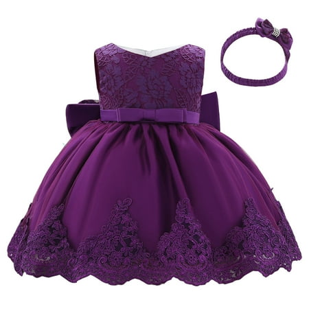 

QIPOPIQ Girls Clothes Deal Toddler Girls Net Yarn Embroidery Rhinestone Bowknot Birthday Party Gown Long Dresses Headband Suit