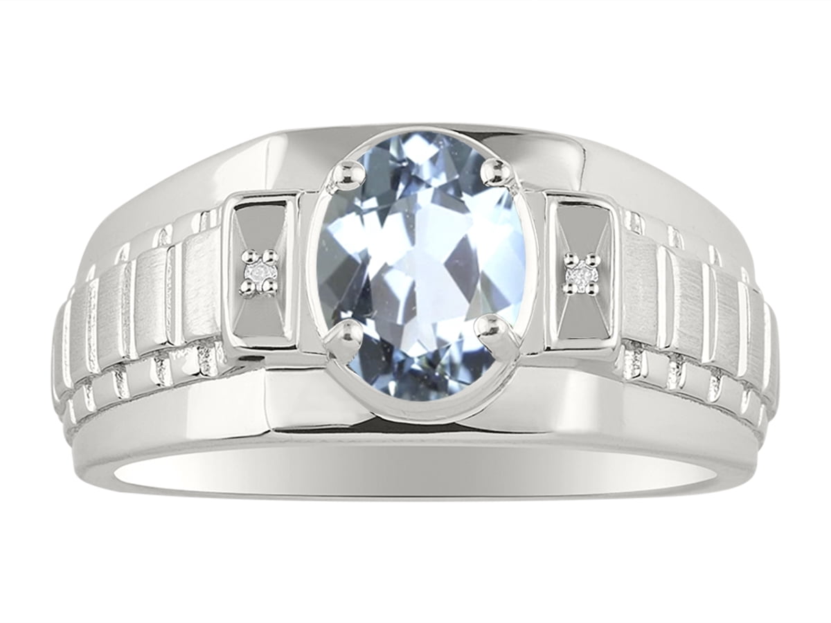 March Birthstone RYLOS Simply Elegant Beautiful Aquamarine & Diamond Ring 
