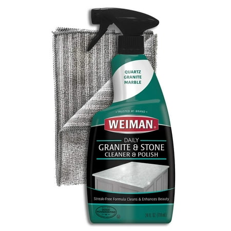 Weiman Granite Cleaner and Polish - 24 Ounce [Large Microfiber Cloth] - Enhances Natural Color in Granite Quartz Stone and Marble 24 oz with Microfiber (Best Natural Granite Cleaner)