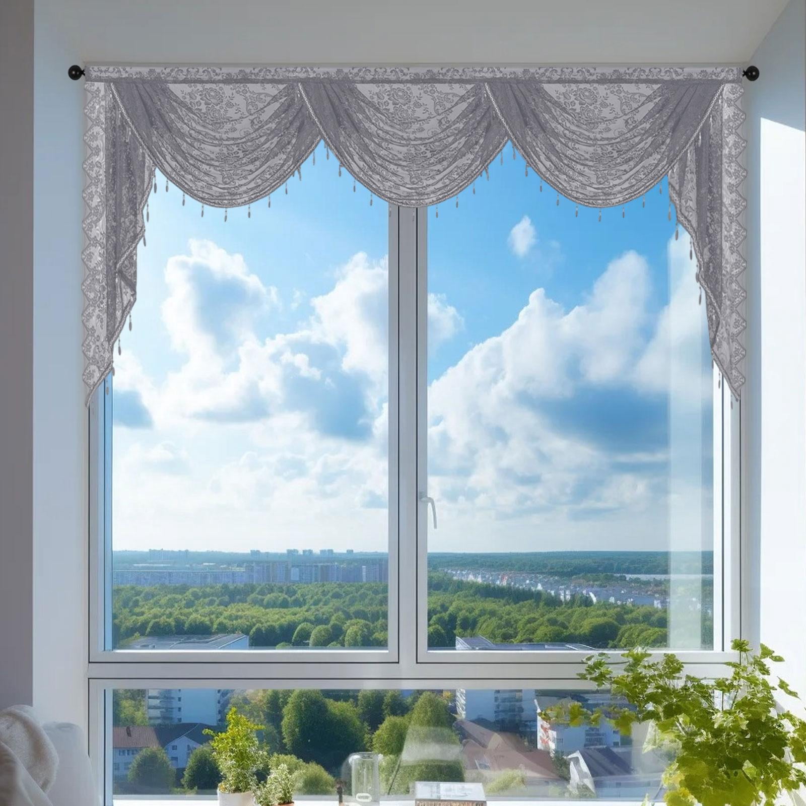 Fancyes Waterfall Window Valance Swag Valance Soft Breathable Home Decoration Romantic Vintage Design with Bead Tassels for Bathroom 250cmx105cm