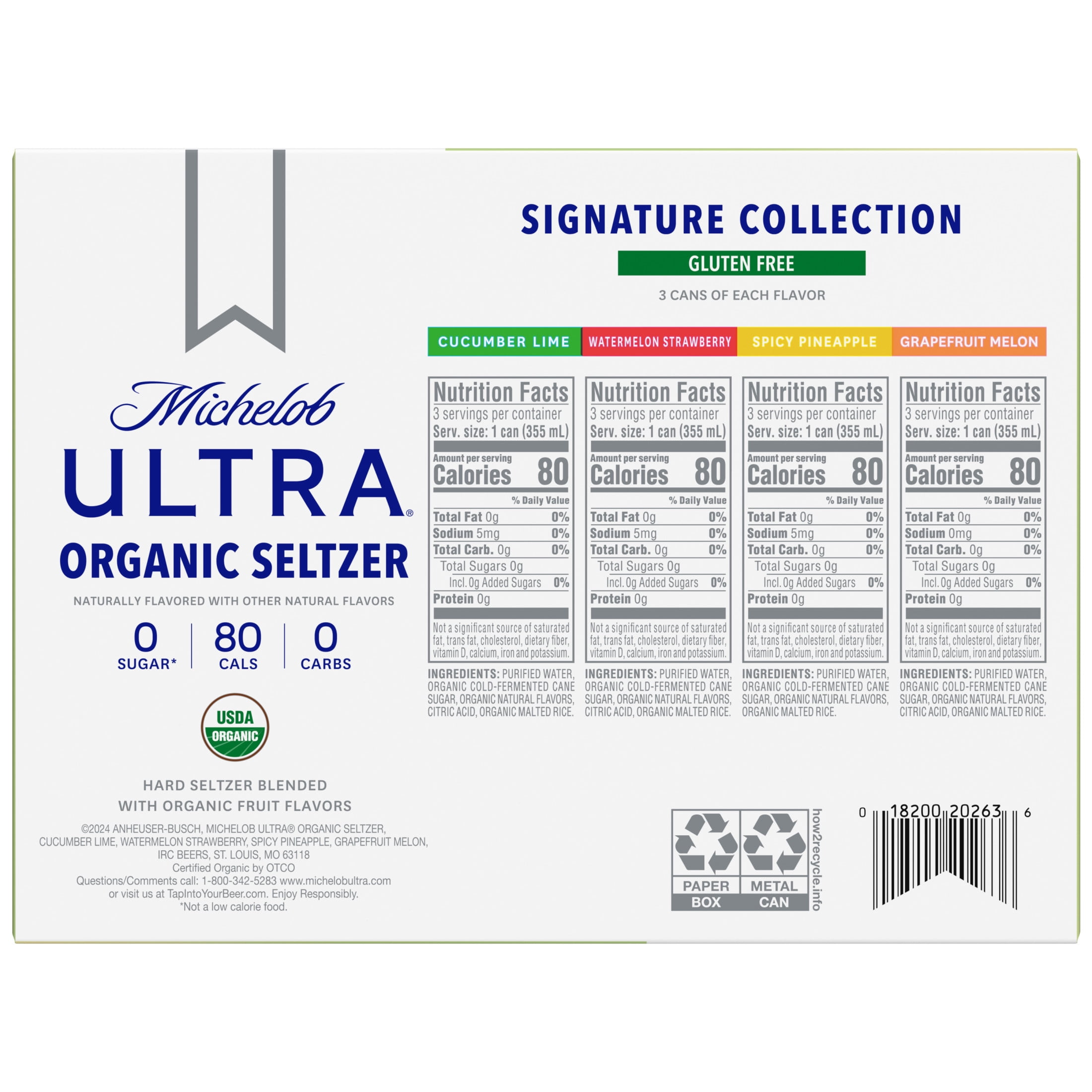Michelob ULTRA Organic Hard Seltzer, Variety Pack, 12 Pack, 12 fl oz Slim Aluminum Cans 4% ABV