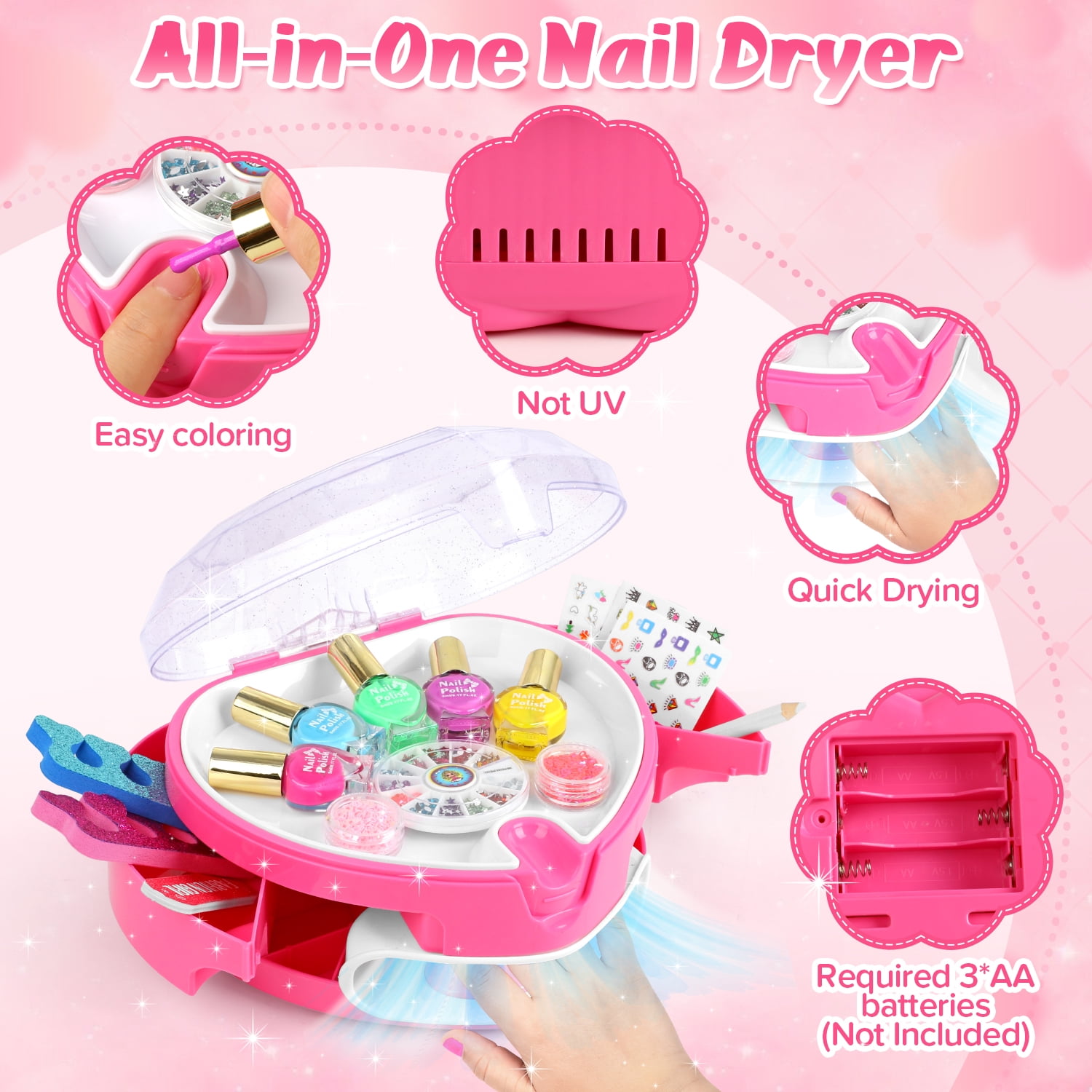 Beefunni Kids Nail Polish Set for Girls, Nail Art Kit for Kids Age 7-12 with Nail Dryer, Nail Kit Kids,All-in-One Organizer Nail Dryer, Birthday Gift for Kids 3-12 Years OldBeefunni Kids Nail Polish