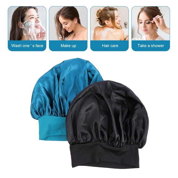 Toyvian 2Pcs Assorted Color Elastic Sleep Caps Soft Bouffant Hair Care Head Covers
