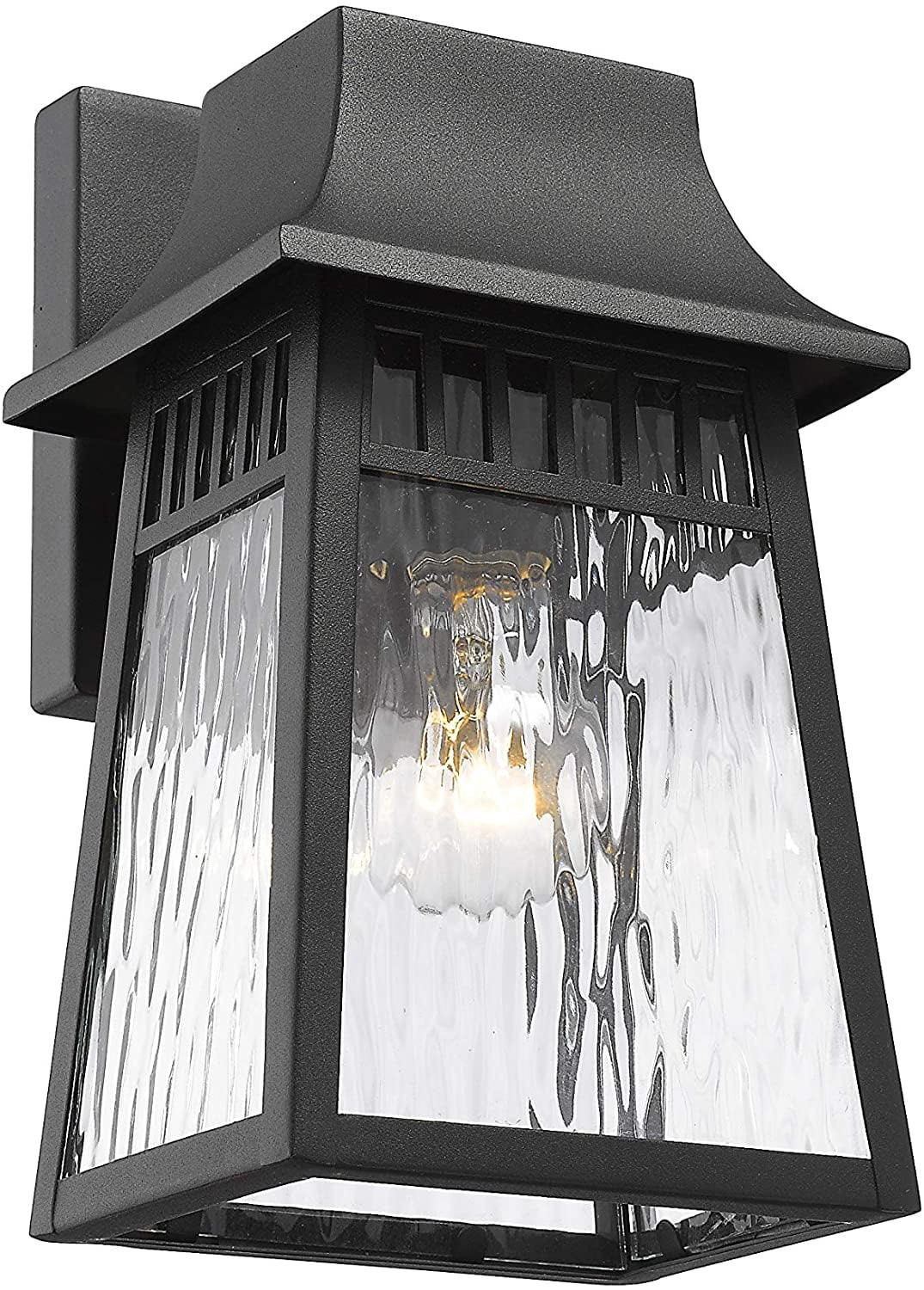 Textured Black Steel Outdoor Wall Sconce with Water Glass, 10" Tall