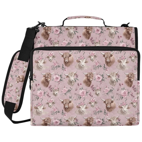 ALAZA Zipper Binder Highland Cattle Roses Pattern 2 inch 3 Ring 500 Sheet Capacity Trapper Keeper File Folder Organizer Bag