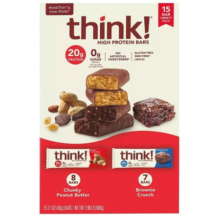thinkThin Gluten Free Protein Bar Variety Pack 2.1 oz. 15 Bars/Box (220-00555)