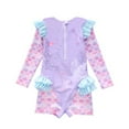 thumbnail image 4 of GYRATEDREAM Girls Swimsuits - One Piece Bathing Suit, Mermaid Print Ruffle Long Sleeve Zipper UPF 50+, Quick Rash Guard Dry Beach Swimwear for 2-9Y, 4 of 8