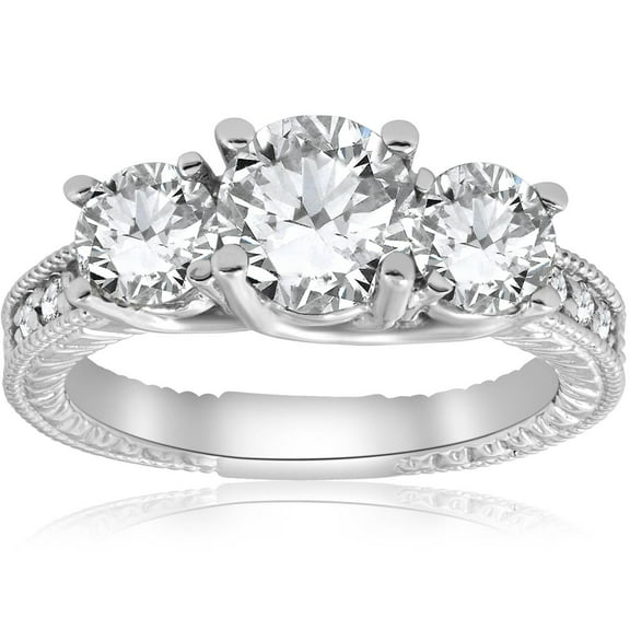 Pompeii 2 1/2ct Vintage 3-Stone Lab Grown Diamond Engagement Ring 14K White Gold