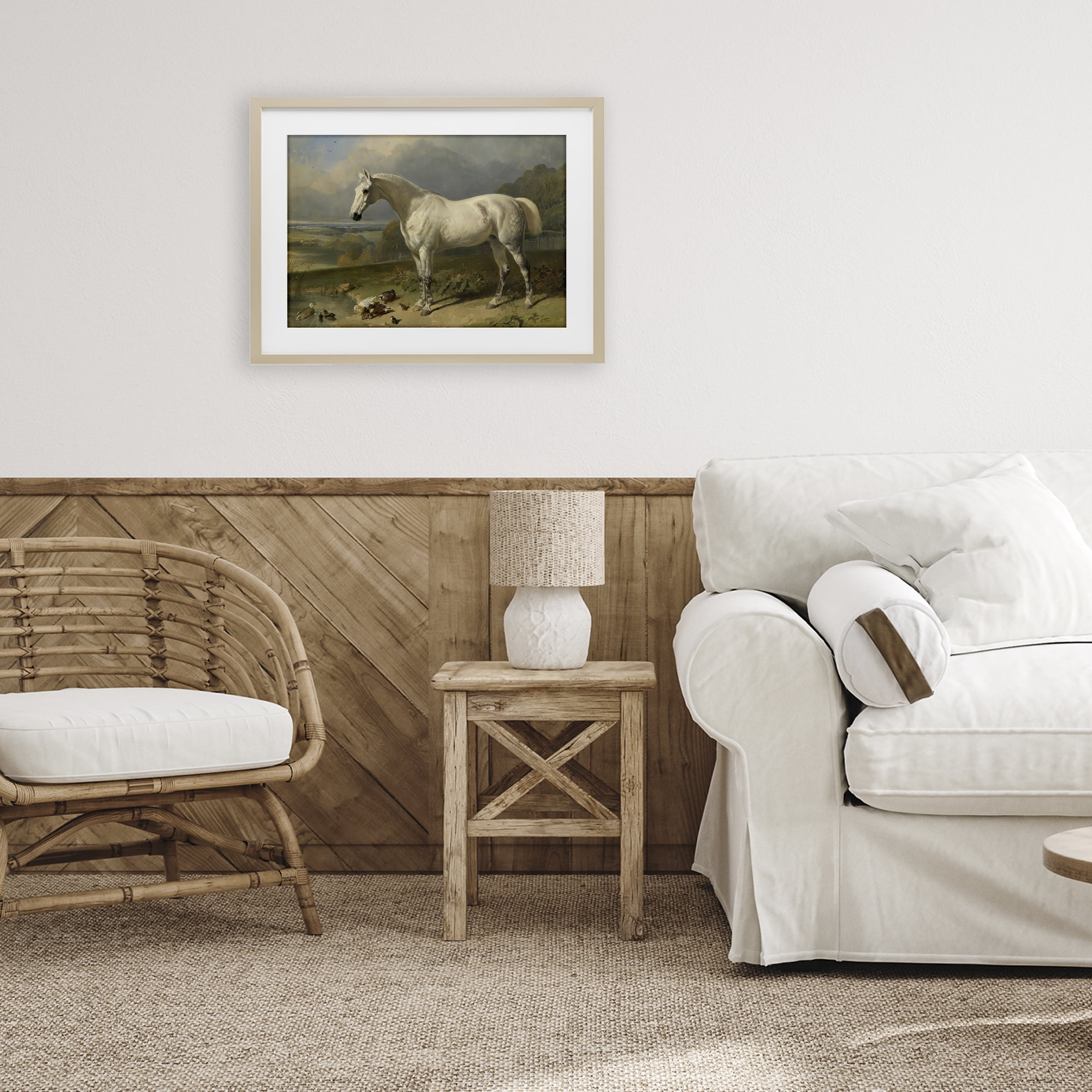 Stupell Industries Grey Horse And Ducks In Landscape Birch Framed Print Under Glass, design by Tina LeCour