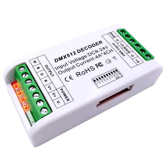GIDERWEL Mini Décodeur DMX à 4 Canaux, Décodeur DMX RGBW, Contrôleur de Bande LED RGB RGBW 16A, Décodeur DMX 512 pour Module de Bande LED, Pilote de Gradateur L