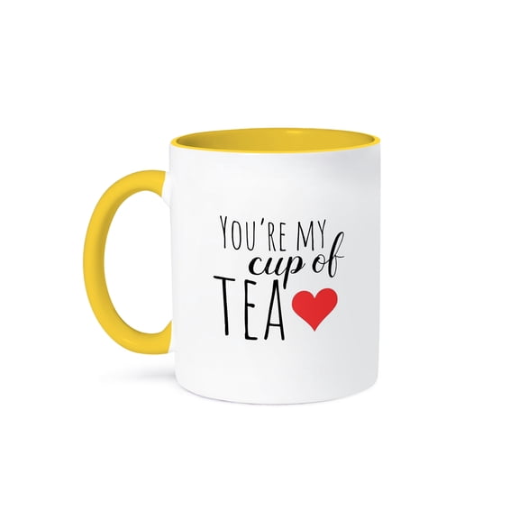 3drose, Youre My Cup of Tea with Red Heart. Black Letters on White Background., 11oz Two-tone Yellow Mug