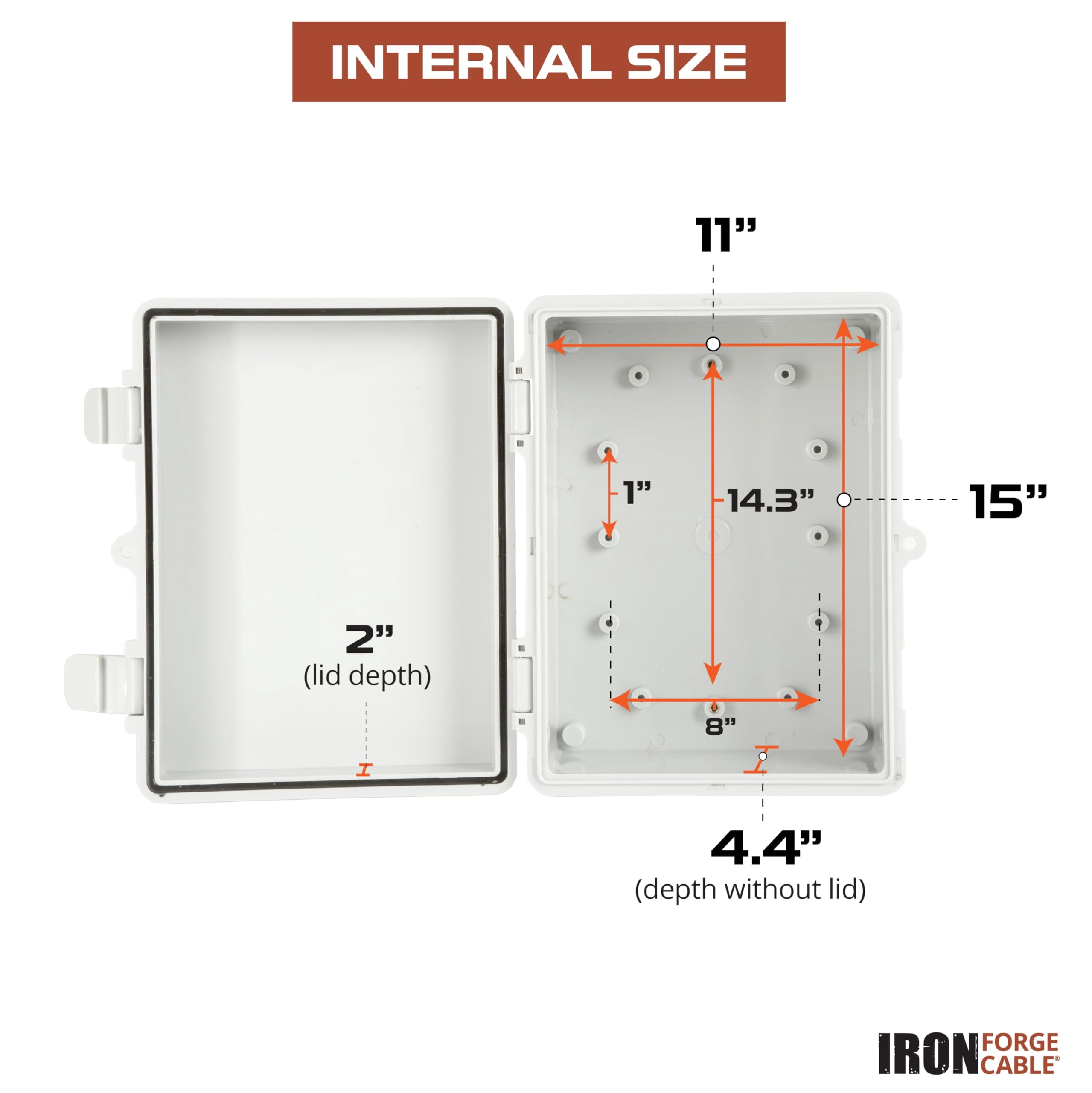 Iron Forge Cable Waterproof Junction Box Extra Large, Outdoor Electrical Enclosure with Complete Accessories, ABS Plastic Project Boxes Weatherproof Hinged Light Gray Panel Cover IP65 16"x12"x7.2" in