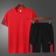 thumbnail image 3 of Camisa de running de manga corta para hombre + pantalones cortos, top de culturismo, camiseta de fútbol-Conjunto rojo-XXXL BmatwkZeng Bmatwk Jersey, 3 of 5