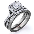 thumbnail image 1 of JeenMata Anillo de Bodas con Diamantes Cuadrados, Doble Halo, Banda Retorcida, Inspiración Vintage, Pavé, Estilo Gótico, Engastado en Oro Negro de 10 K, 1 of 6