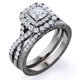 thumbnail image 1 of JeenMata Anillo de Bodas con Diamantes Cuadrados, Doble Halo, Banda Retorcida, Inspiración Vintage, Pavé, Estilo Gótico, Engastado en Oro Negro de 10 K, 1 of 6