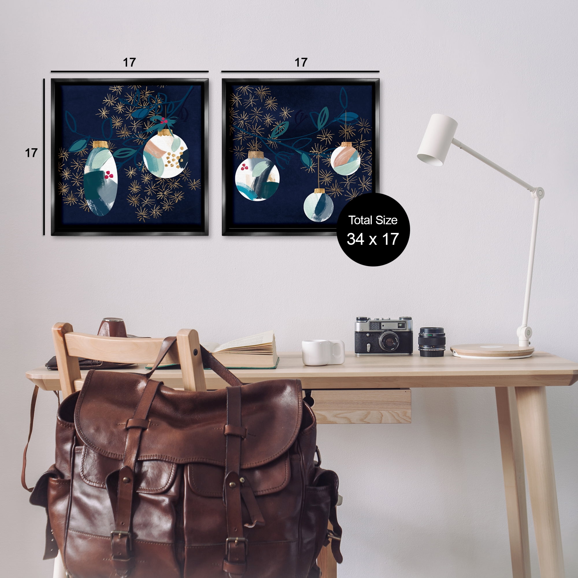 Stupell Industries Abstract Ornaments on Tree Holiday Painting Black Floater Framed Canvas Art Prints Wall Art, 18 x 18, Set of 2