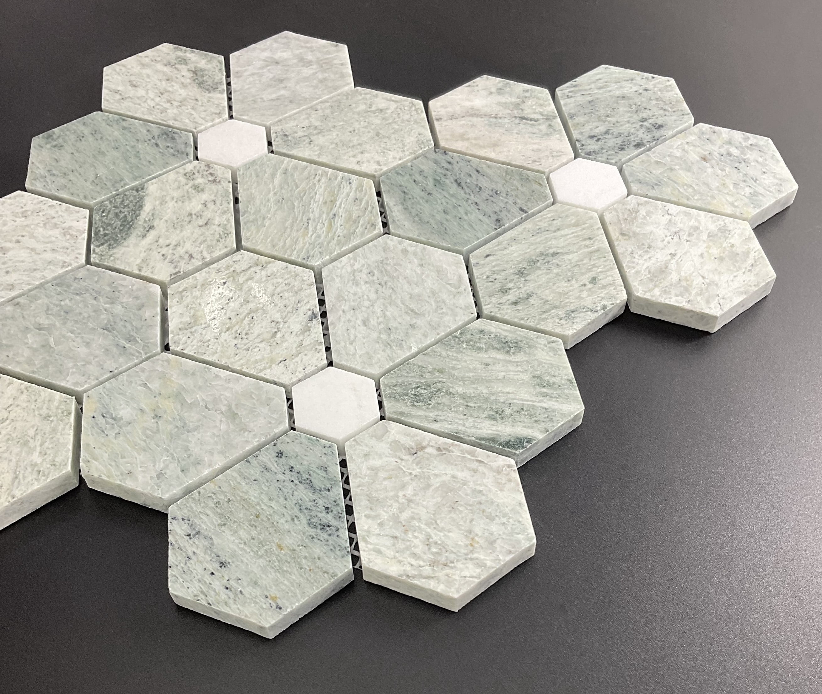 10-Pieces of Ming Green Flowers Pattern Mosaic Wall and Floor Tiles